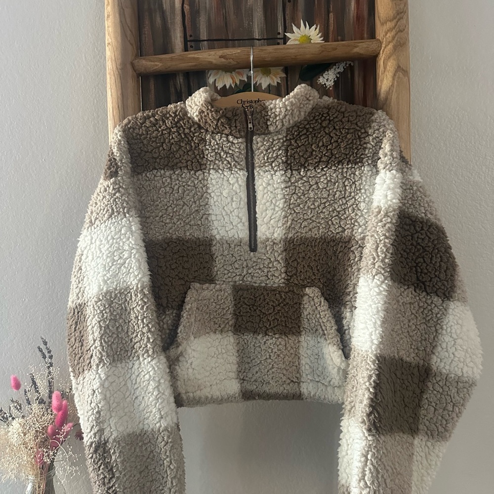 Cozy Checkered Sherpa Pullover
